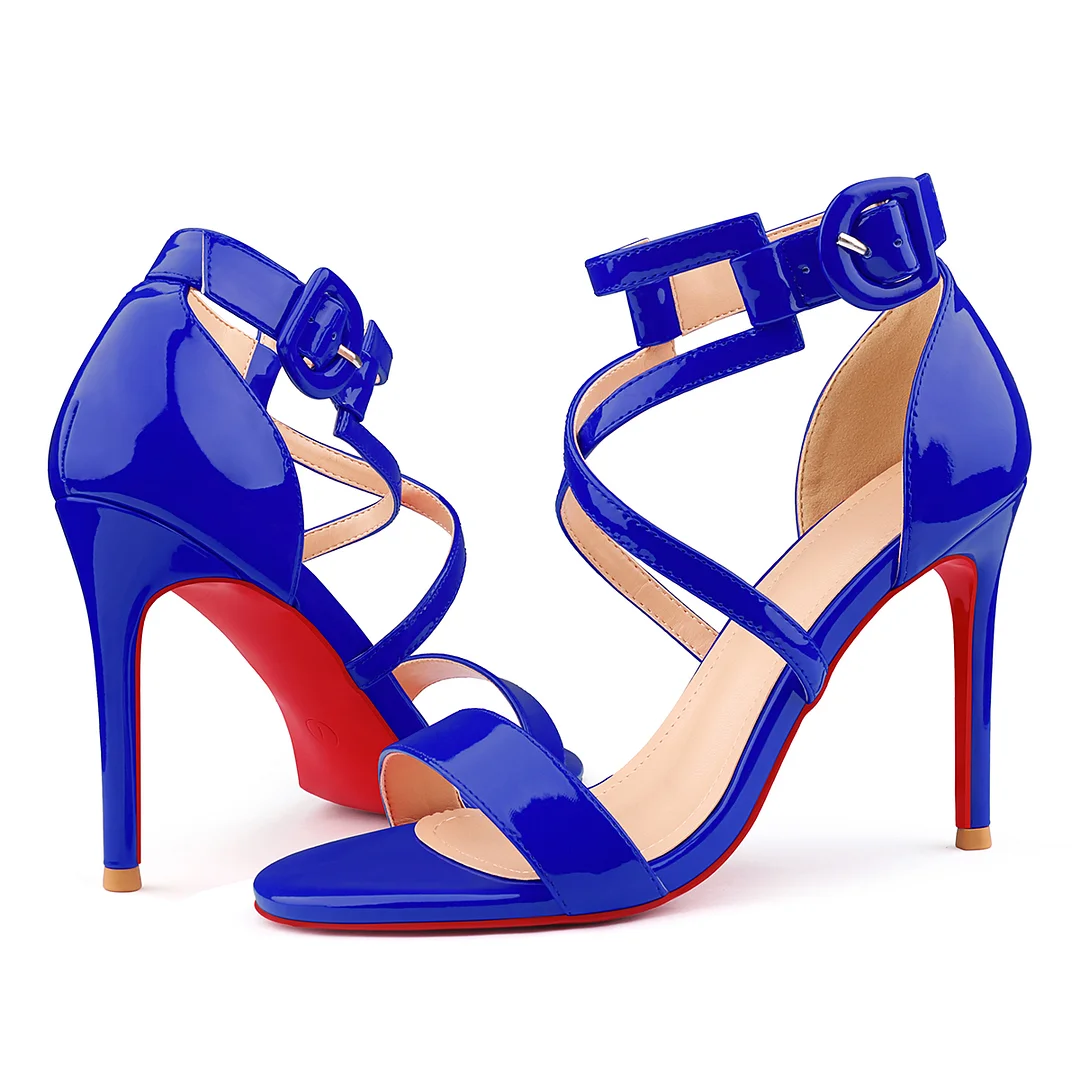 100mm Women's Red Bottom Open Toe Sandals Ankle Strap High Heel Summer Shoes-MERUMOTE