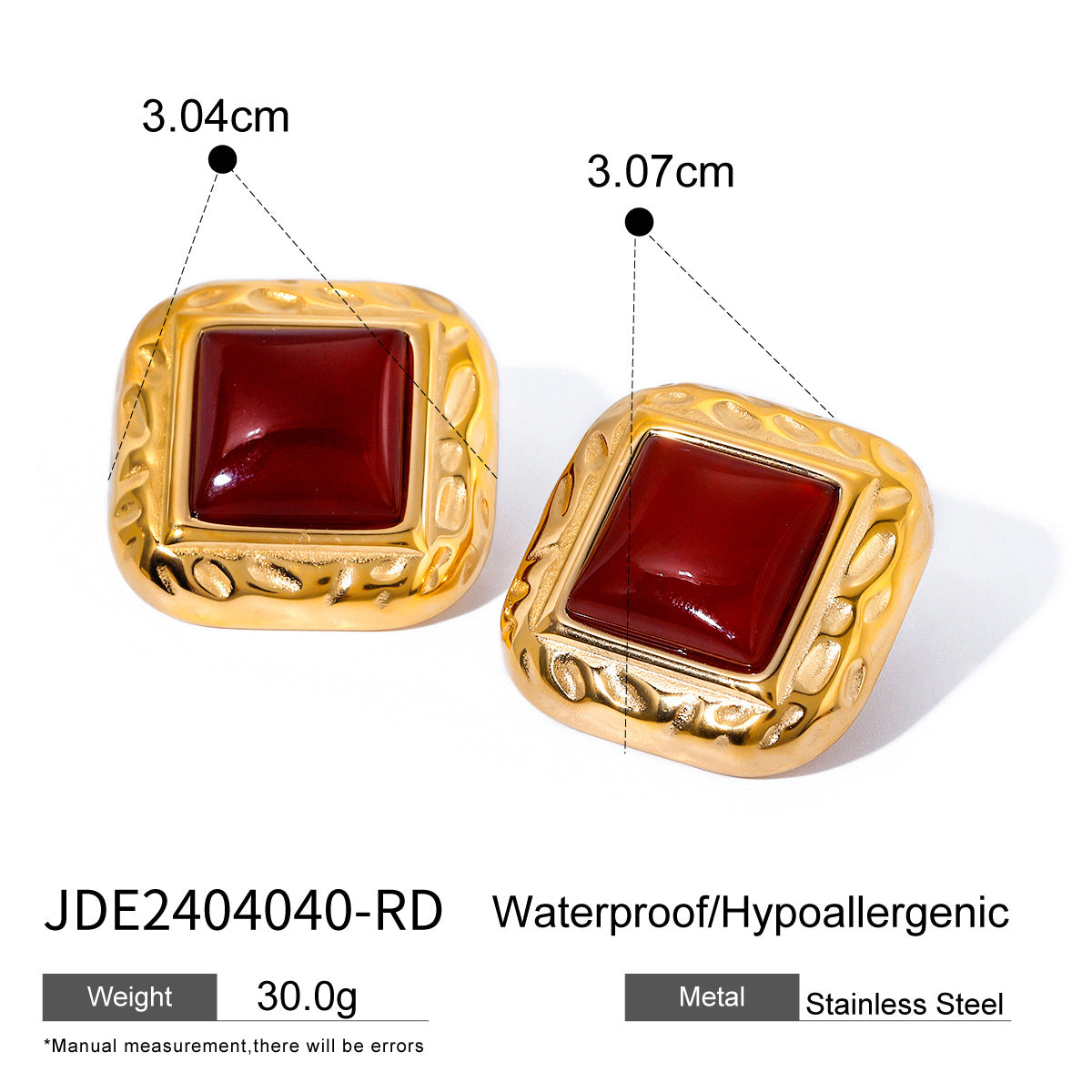 Jie Ding Stainless Steel Red Agate Earrings Zircon Earring Niche Earring