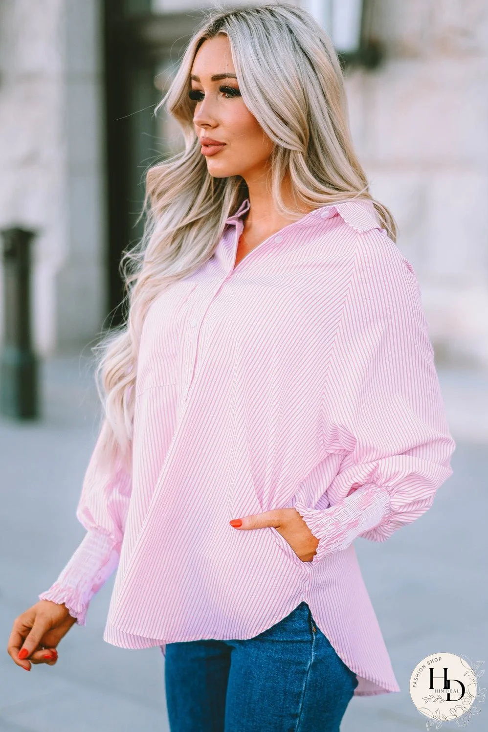 Simple Solid Lapel Button Long Sleeve Blouses