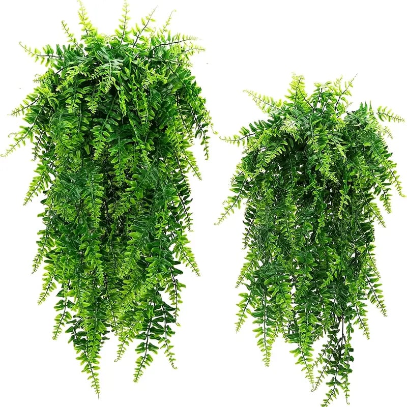 2pcs premium oxidation resistance artificial flower boston ferns artificial persian rattan fake hanging plant faux greenary vine outdoor uv resistant plastic plants for wall wedding party decor home decor details 1