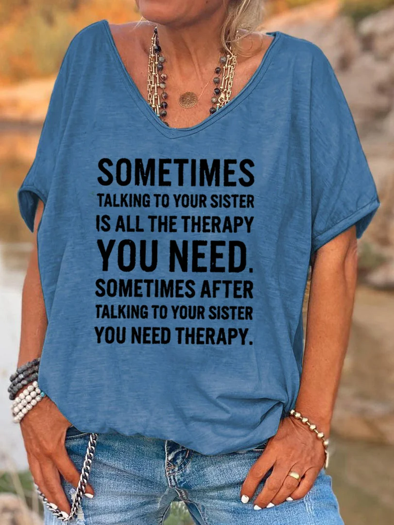 Short Sleeve Loose Funny Sister Letters Letter Printed T-shirt