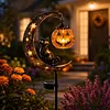 Iron Black Cat Moon Ground Lamp with Auto On/Off Solar-Powered Garden Light