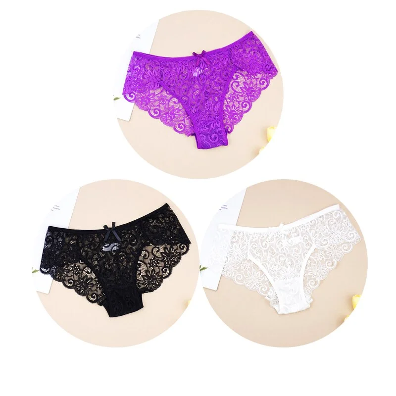 Billionm Sexy Women Lace Panties Underwear Breathable Briefs Transparent Floral Bow Soft Comfort Lingerie Size S M L XL