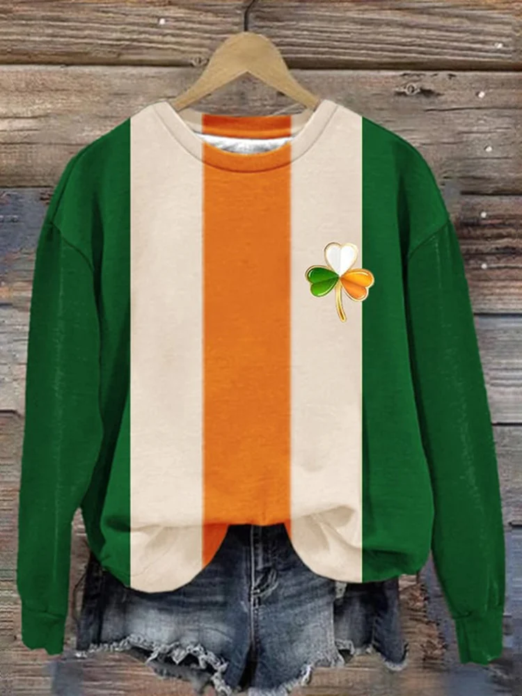 VChics St. Patrick's Day Shamrock Print Long Sleeve Sweatshirt