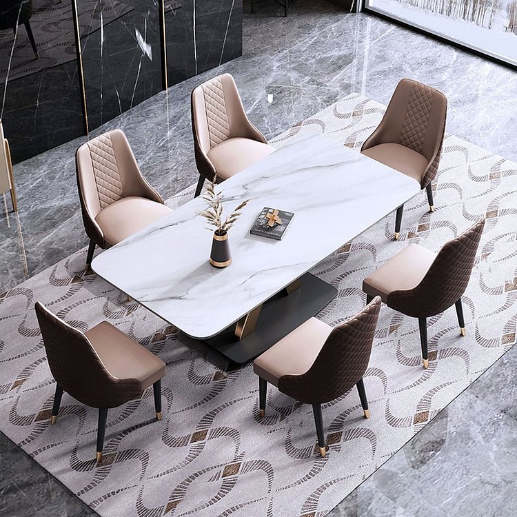 Homemys Modern Sintered Stone Dining Table With Stainless Steel Base