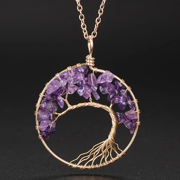 Unique Tree Of Life Crystal Pendant Necklace