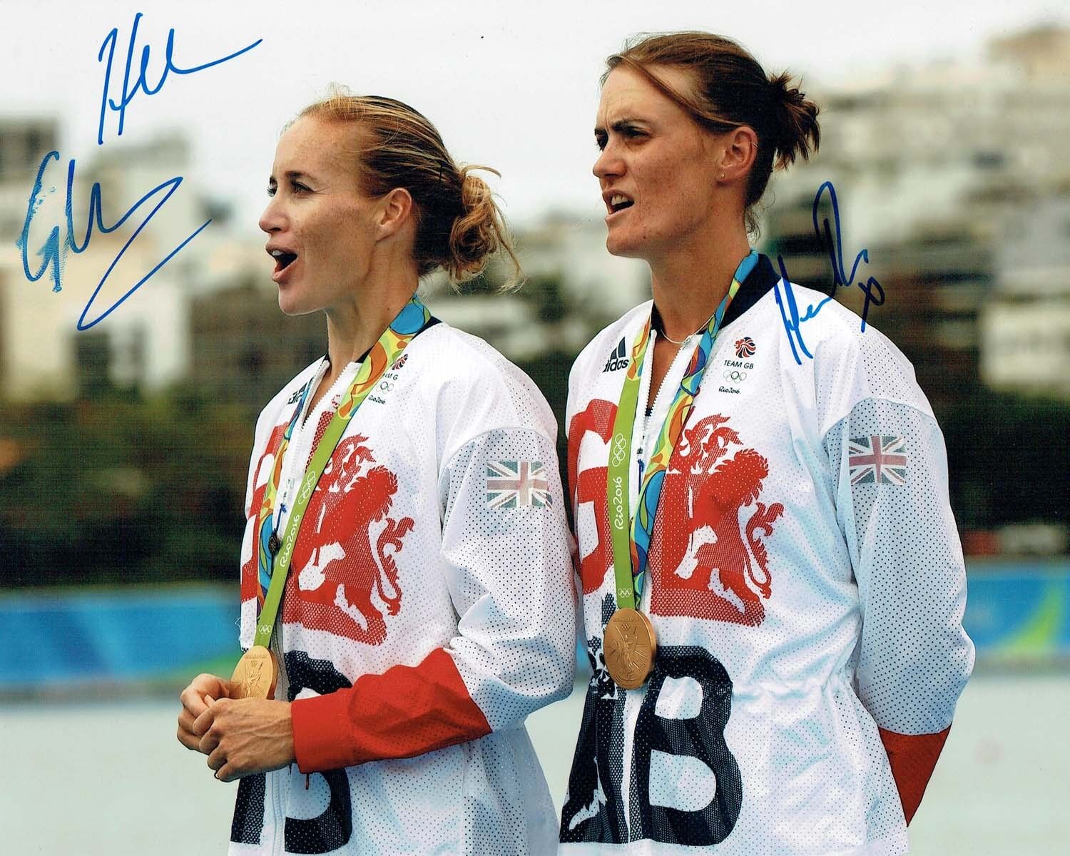 Helen GLOVER & Heather STANNING Signed Photo Poster painting Autograph AFTAL COA Rowing Team GB