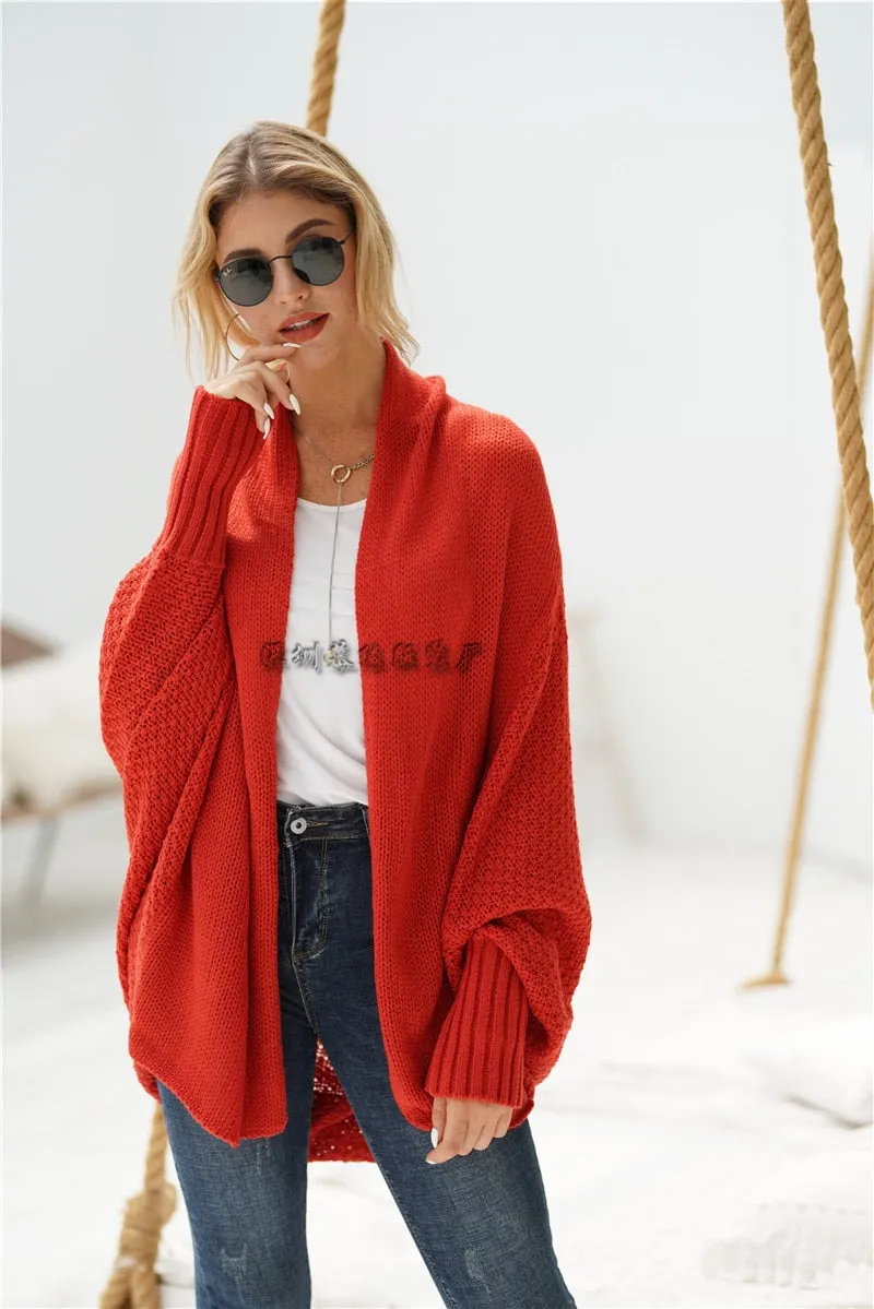 2021 new style bat sleeve large size long knitted cardigan sweater women's jacket women's sweater