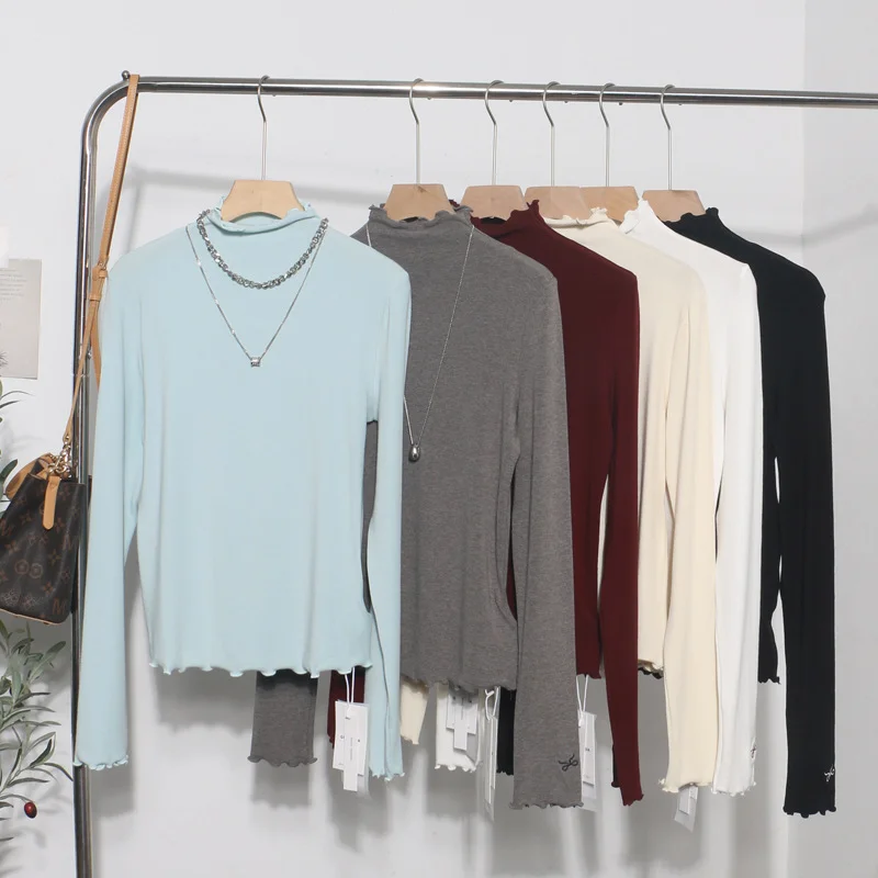 Uveng Half High-Necked Bottomed Shirt Women's Autumn And Winter New Bow Embroidery Inside The Top Of The Jacket T-Shirt 3187