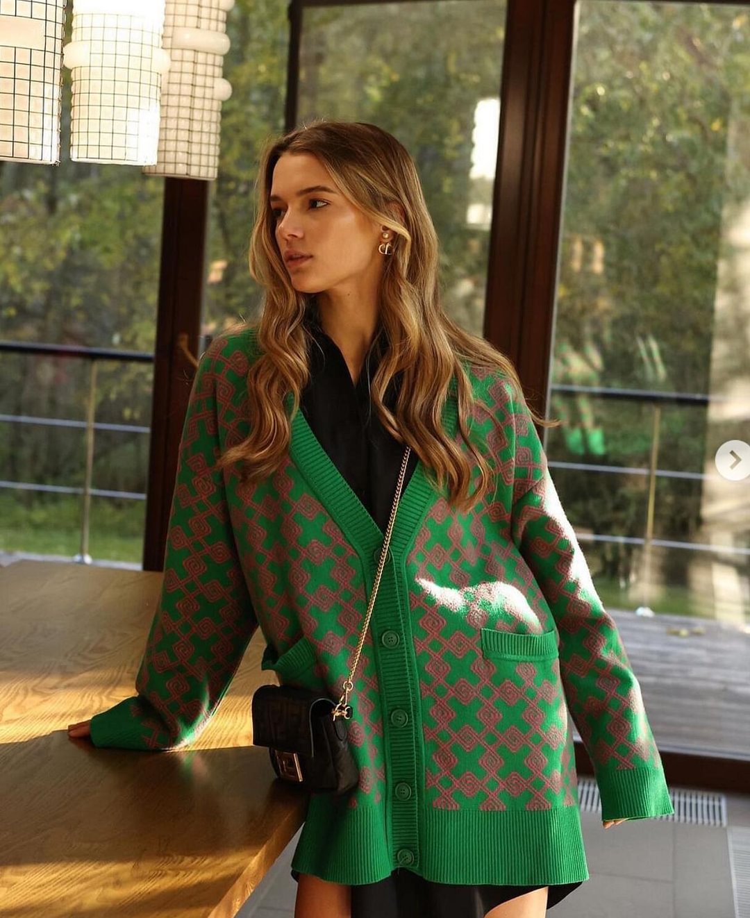Sweater Cardigan Jacquard Mid-length Urban Leisure