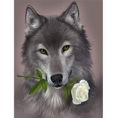 

Grey wolf with Flower – Paint By Numbers - 40*50CM, 501 Original