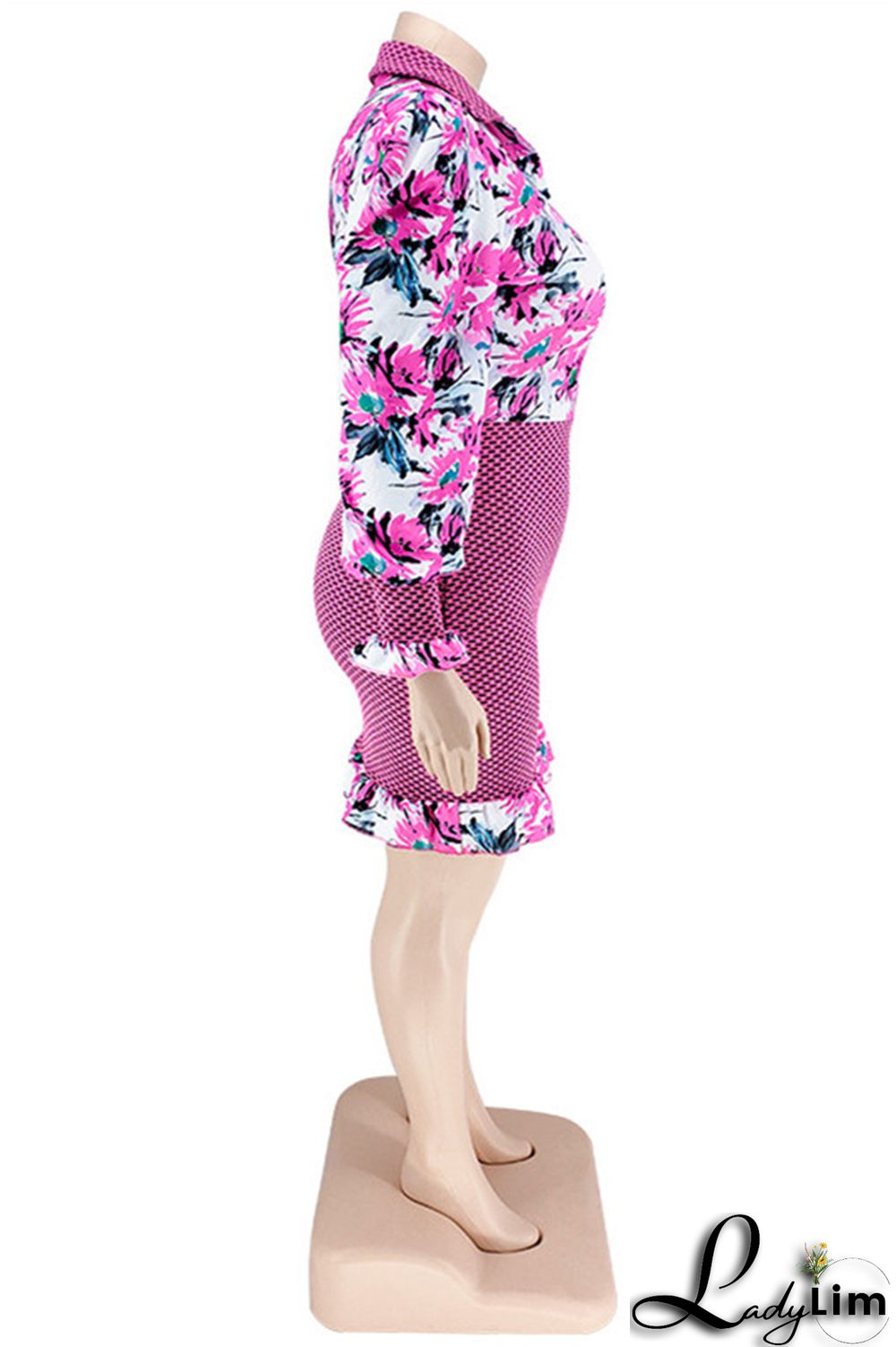 Purple Fashion Casual Print Patchwork Turndown Collar Long Sleeve Dresses