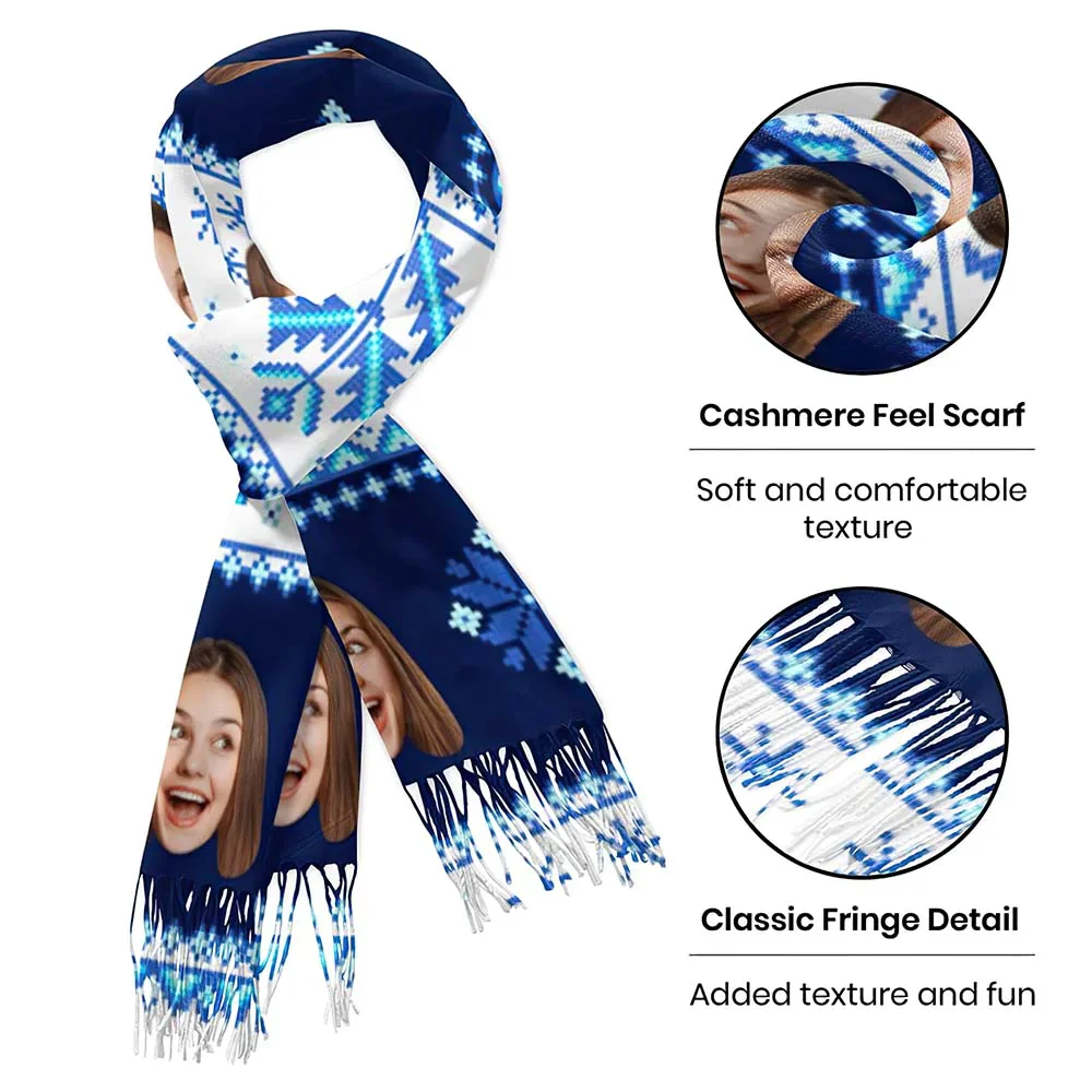 Custom Face Christmas Scarf Personalized Nordic Retro Pattern Design