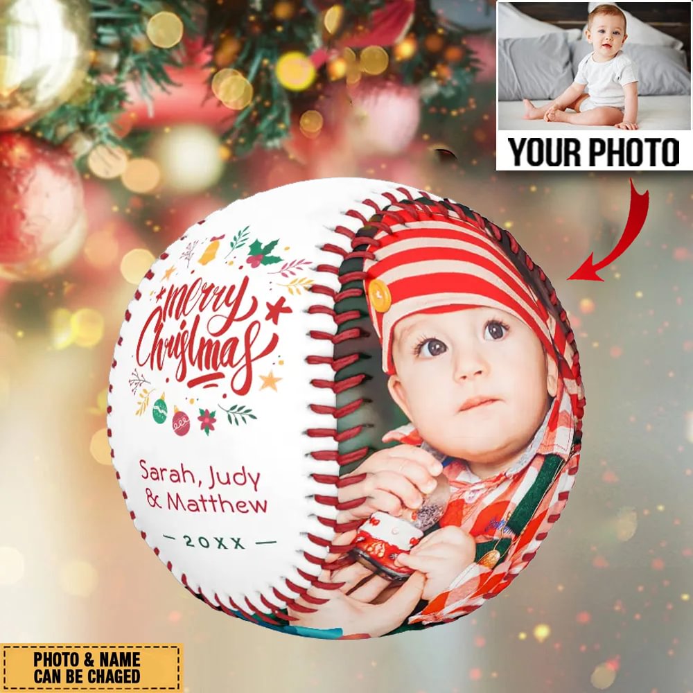 Merry Christmas Typography Family Kids Photo Baseball