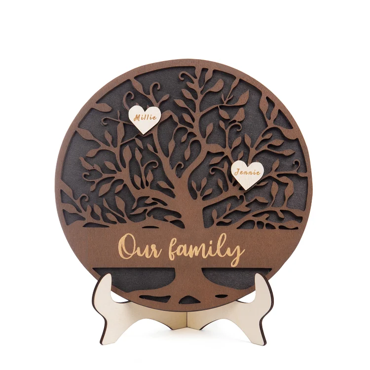 Engraved Family Tree Sign Custom 2 Names Wooden Plaque Home Decoration