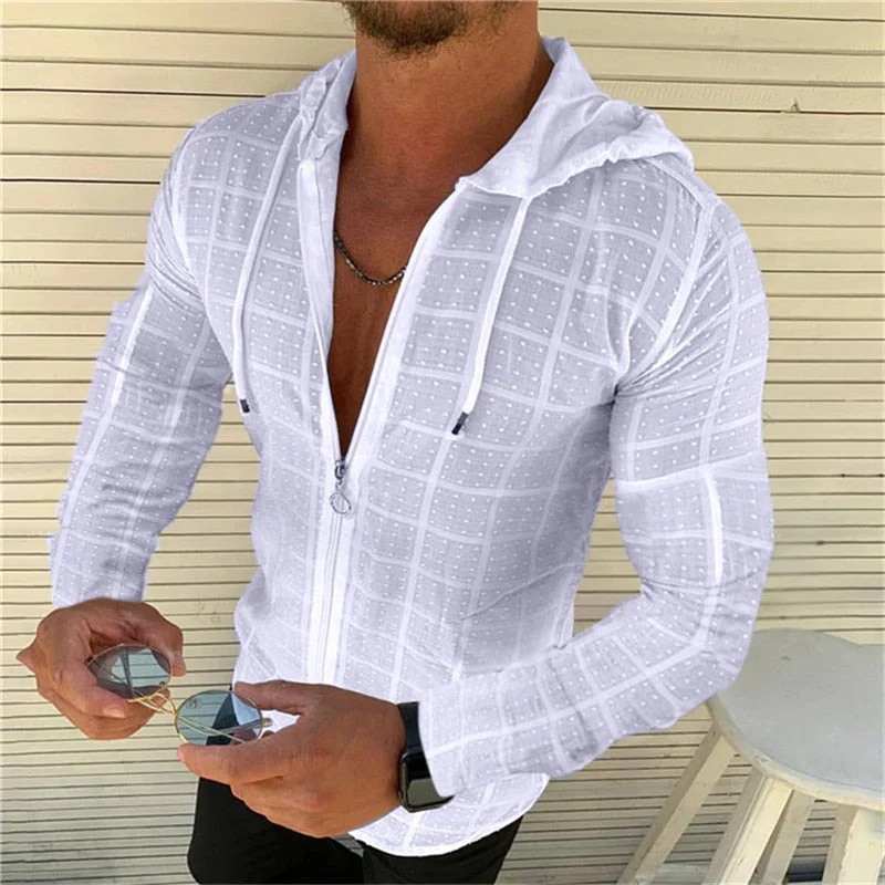 Summer Man Shirt 2020 Mens Casual zipper Long Sleeve Loose Hawaiian Henley Shirt hawaiian High quality With hood Shirt