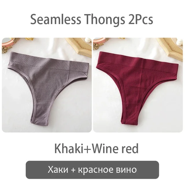 2PCS/Set Women's thong High Waisted Seamless Women's Panties Comfortable Briefs 6 Solid Colors S-XL Sexy Underpants For Women