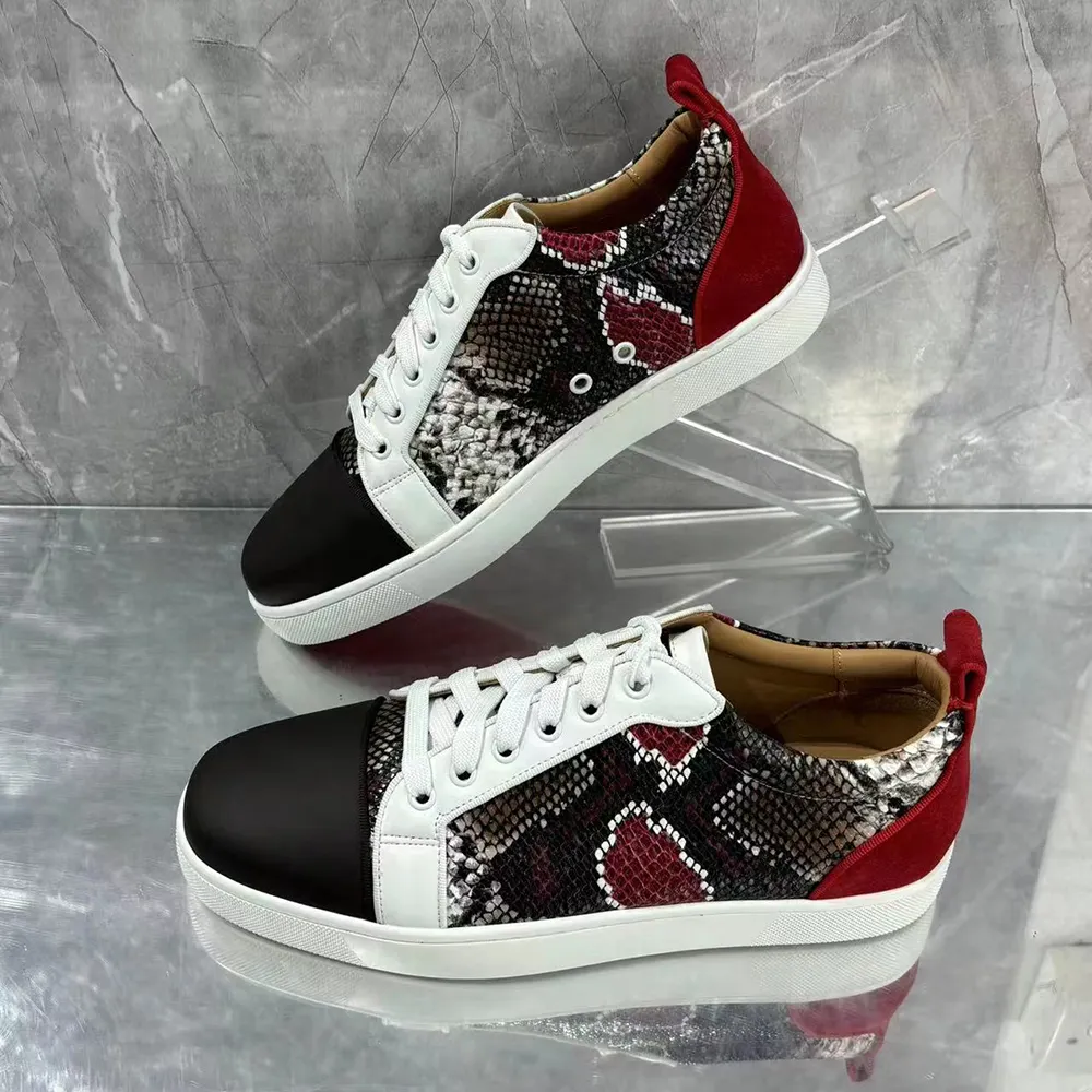 Gentleman's Red bottom Sneakers Flower Pattern Polyester Round Toe Sneakers-vocosishoes