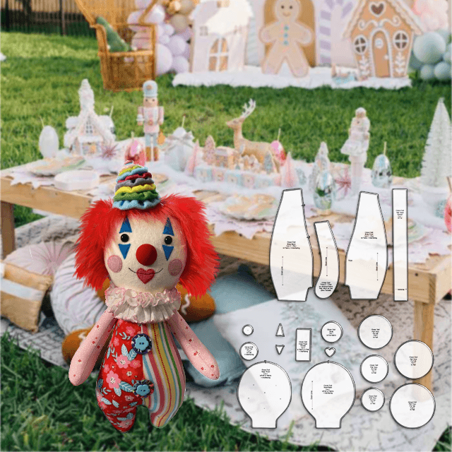 Cute Clown Cuddle Doll Sewing Pattern Ruler Set - With Instructions