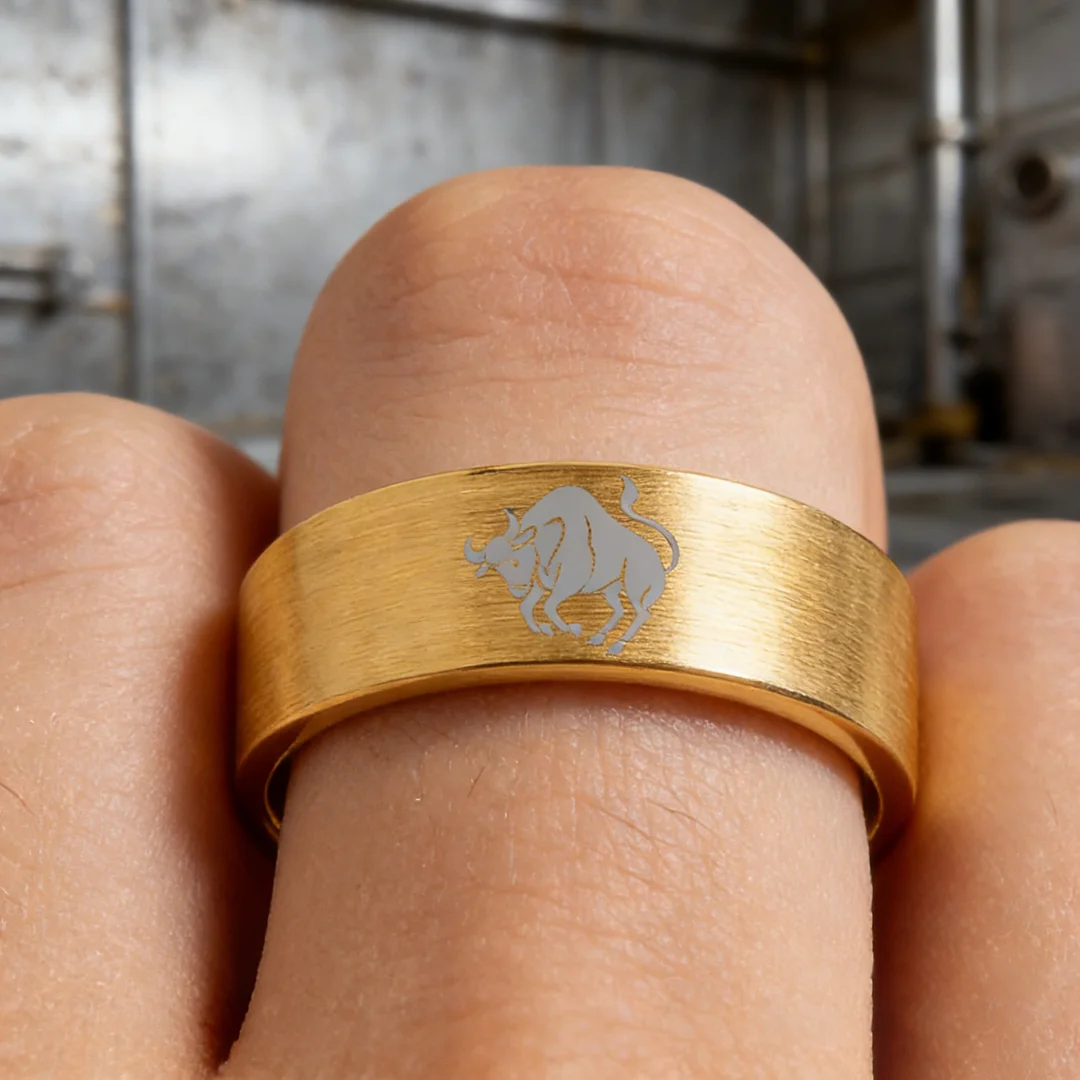 Taurus Tungsten Carbide Rings Gold Flat Wedding Band Comfort Fit Men and Women 4MM 6MM 8MM 