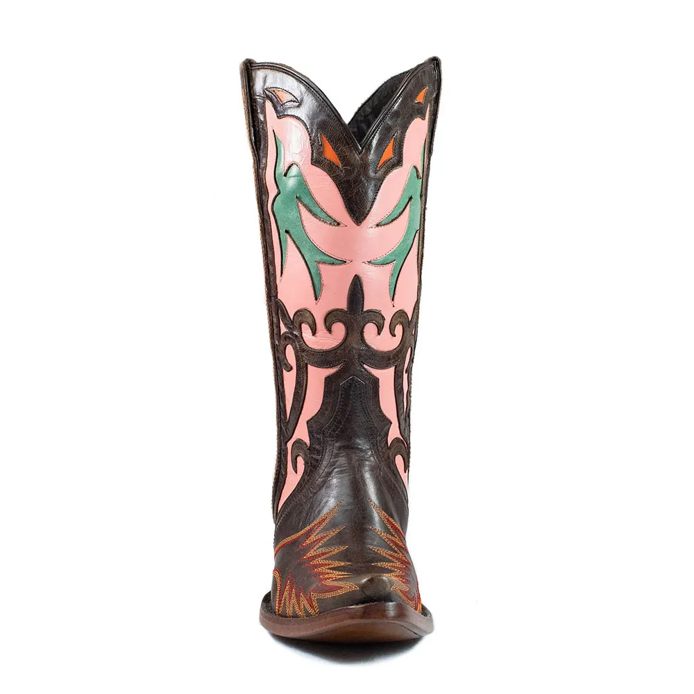 Multicolor Decorative Inlay Chunky Heel Wide Calf Cowgirl Boots