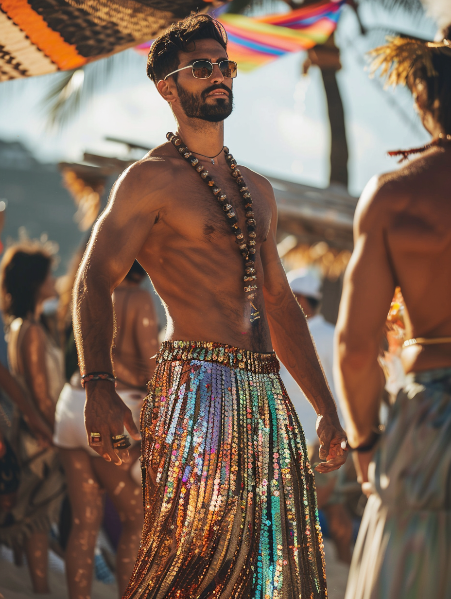 Men's Metallic Party Reflected Bermuda Pleated Skirt