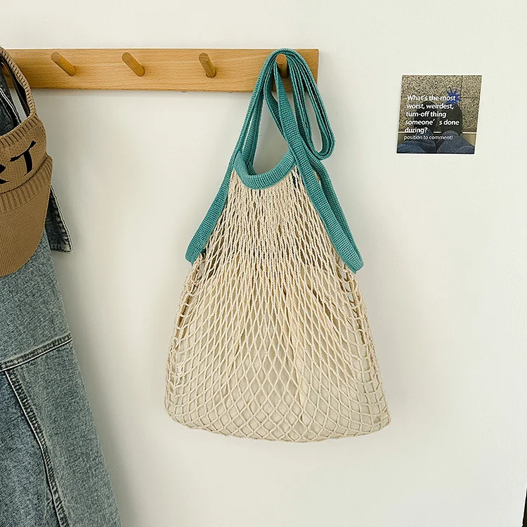 New Nylon Rope Contrasting Contrast Fashion Fishing Net Large Shoulder Bag