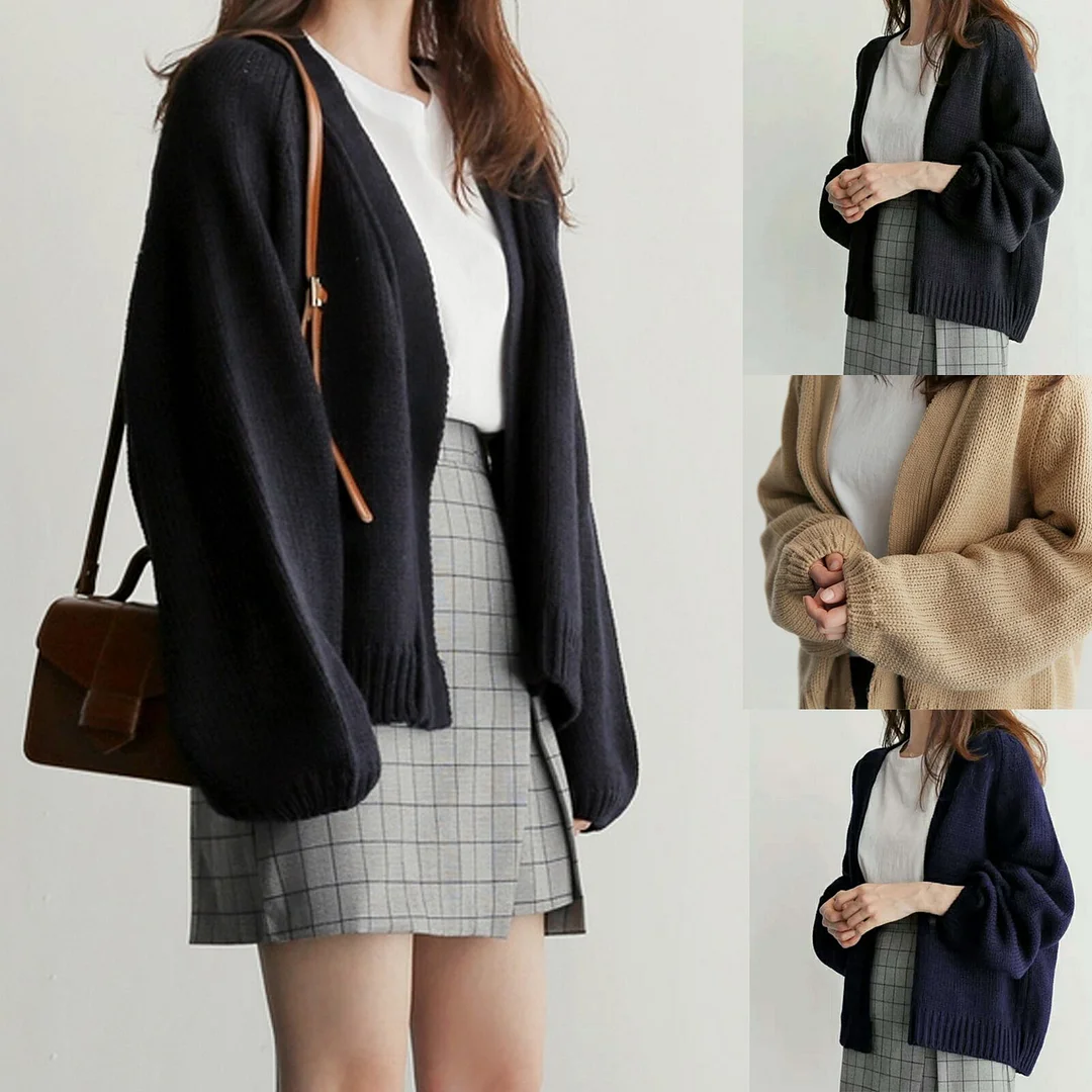 Women's Sweaters Cardigans Autumn Winter New Casual Solid V-Neck Open Stitch Loose Sweater Jacket Female Knit Coat