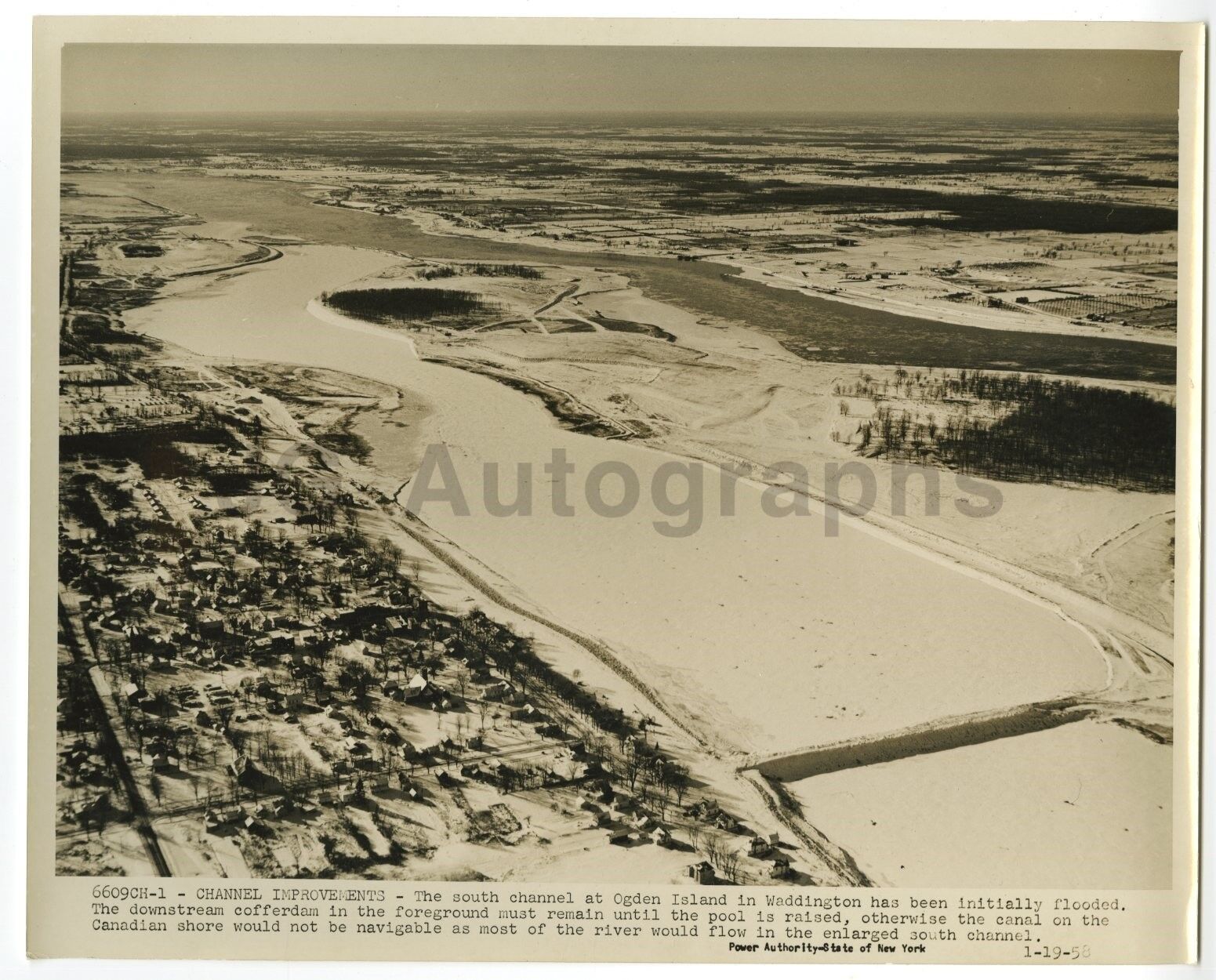 Ogden Island, NY - Vintage Photo Poster painting St. Lawrence Power Dam Project - 1958