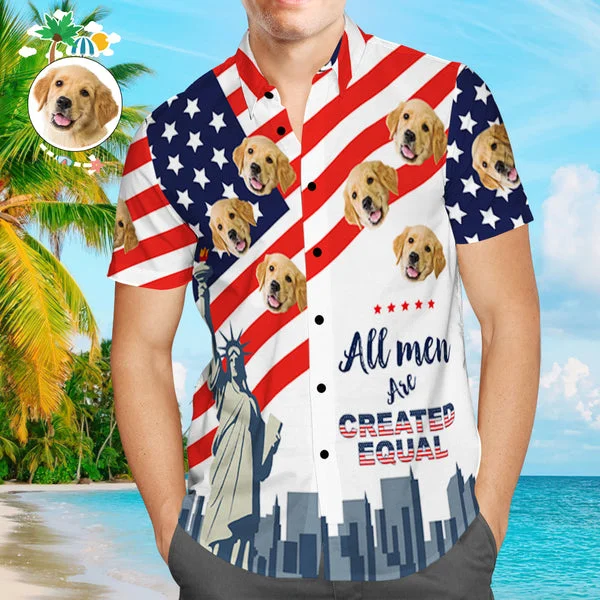 Fourth of July Custom Hawaiian Shirt with Pet Photo Personalized Hawaiian Shirt American Flag Shirt