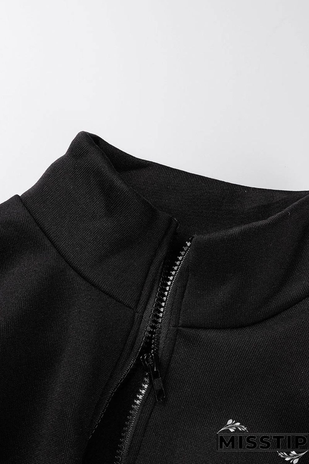 Blue Casual Letter Print Patchwork Zipper Collar Long Sleeve Two Pieces