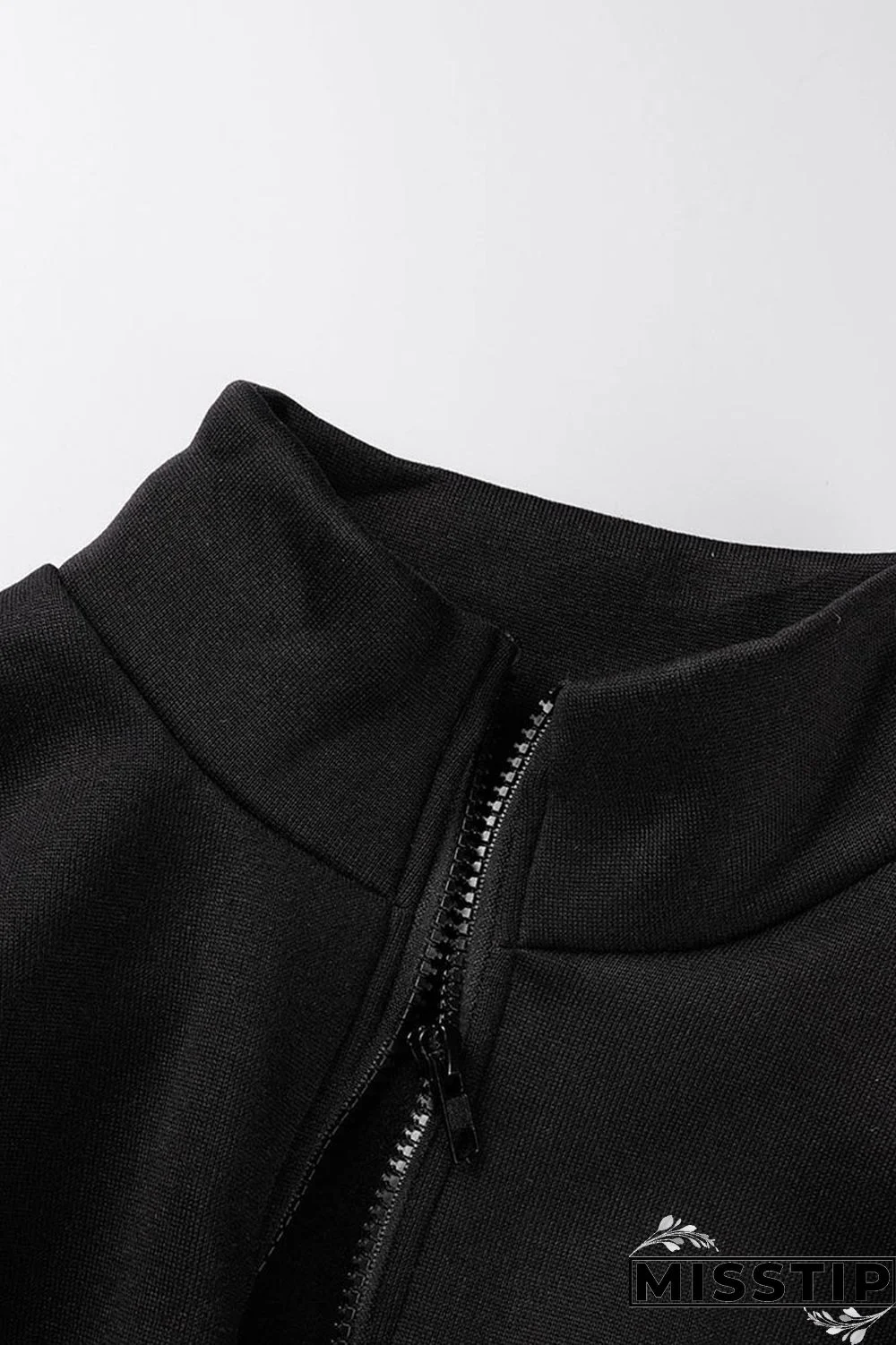 Blue Casual Letter Print Patchwork Zipper Collar Long Sleeve Two Pieces