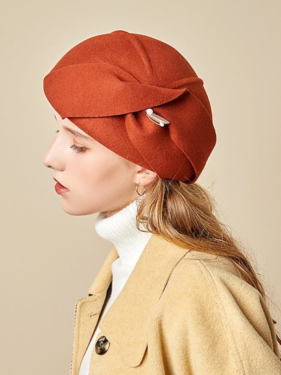 Women's Beret Hat Fashion Pearl Decoration Solid Color Vintage Hat