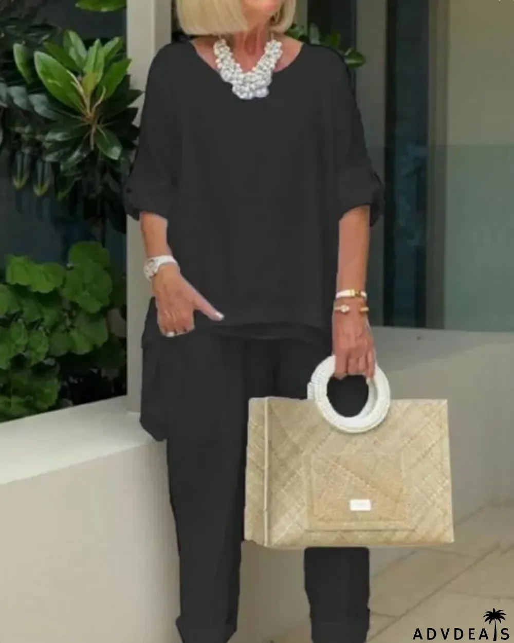 Casual Feel Cotton Top & Pants Set