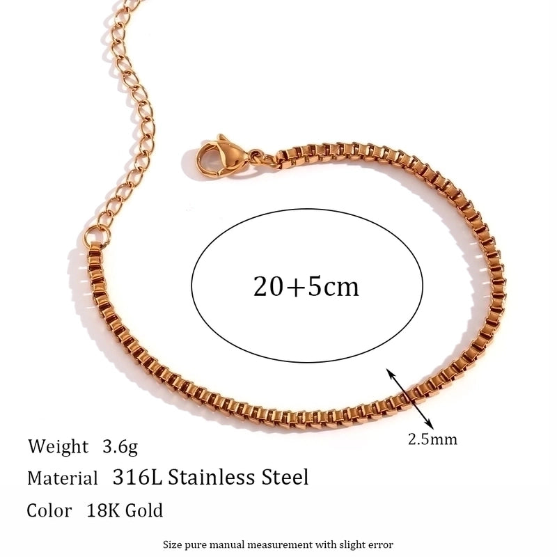 Minimalist Classic Style Solid Color 304 Stainless Steel 18K Gold Plated Plating Anklet