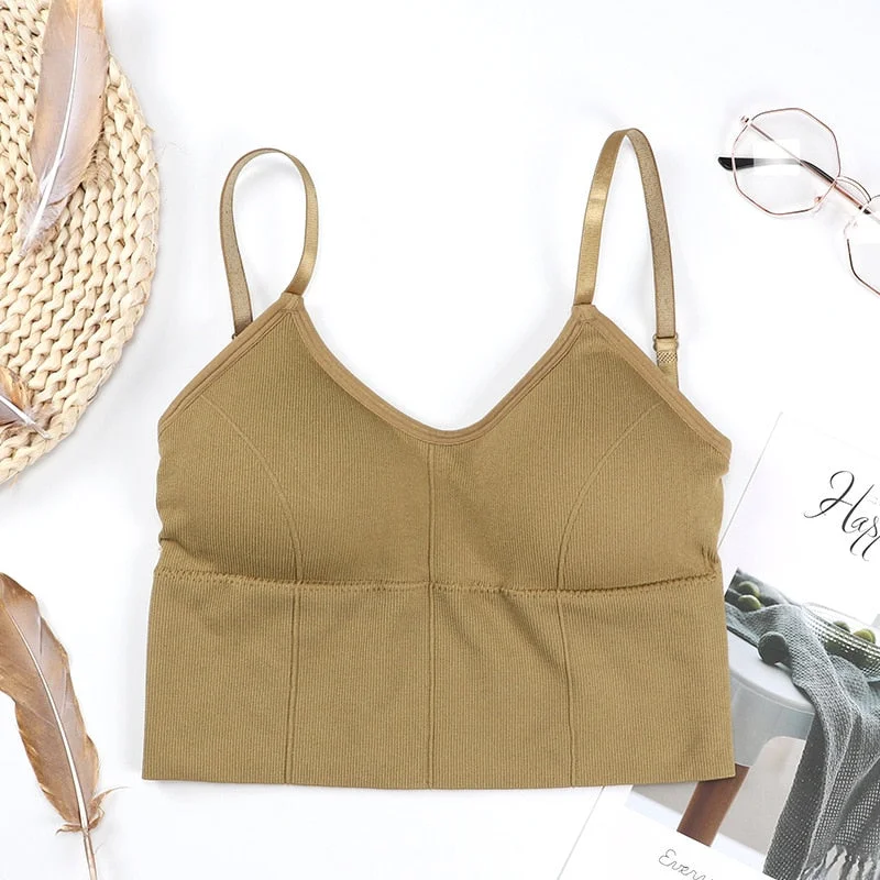 Women Tanks Crop Top Seamless Underwear Female Crop Top Women Sport Tops Sexy Lingerie Low Back Sleeveless Padded Camisole Femme