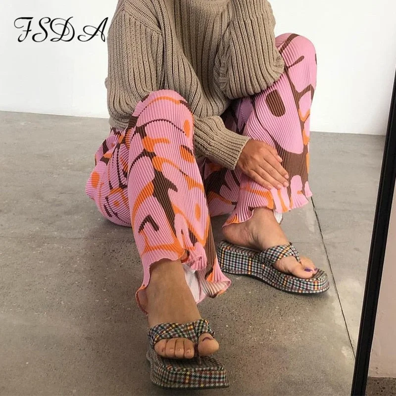 FSDA 2021 Women V Neck Long Sleeve T Shirt Floral Print Pleated 90s Autumn Elegant Fashion Casual Blue Sexy Top Shirts