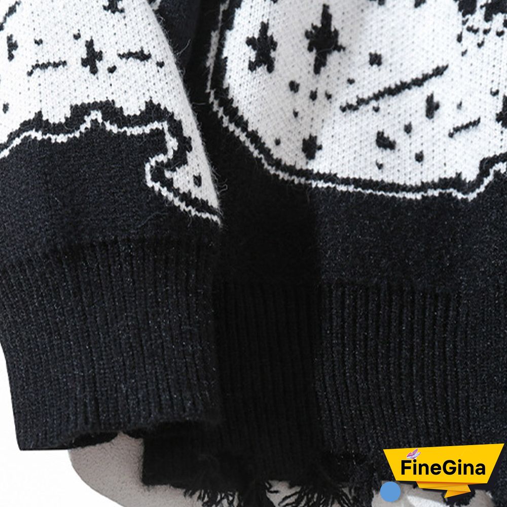 Cartoon Cat Print Loose Sweater