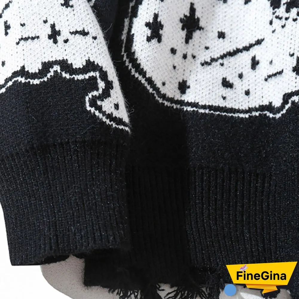 Cartoon Cat Print Loose Sweater