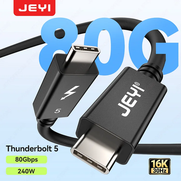 JEYI Thunderbolt 5 USB-C Cable 0.5M - 80Gb/s Data & 120Gb/s Display | 240W PD 3.1 Charging | 4K@60Hz DSC | MacBook Pro | Monitors
