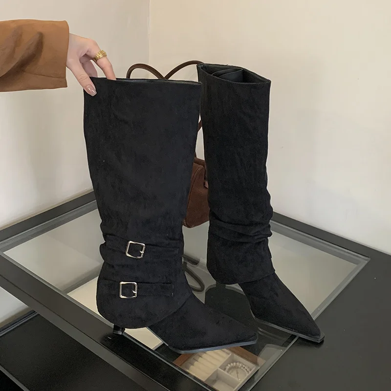 Breakj Breakj Pointed Folding Pile Boots Women 2025 Autumn And Winter New Detachable Two-Dable And Long Boots High And Short Boots