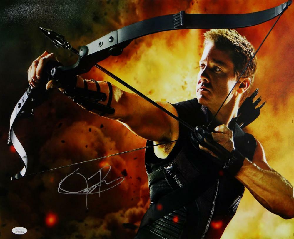 Jeremy Renner Autographed 16x20 Hawkeye Photo Poster painting Fire Background- JSA W Auth *Sil