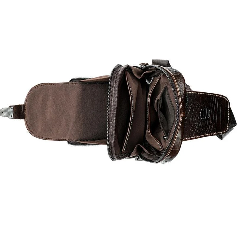Mens Alligator Pattern Cow Leather Crossbody Bag Chest Bag