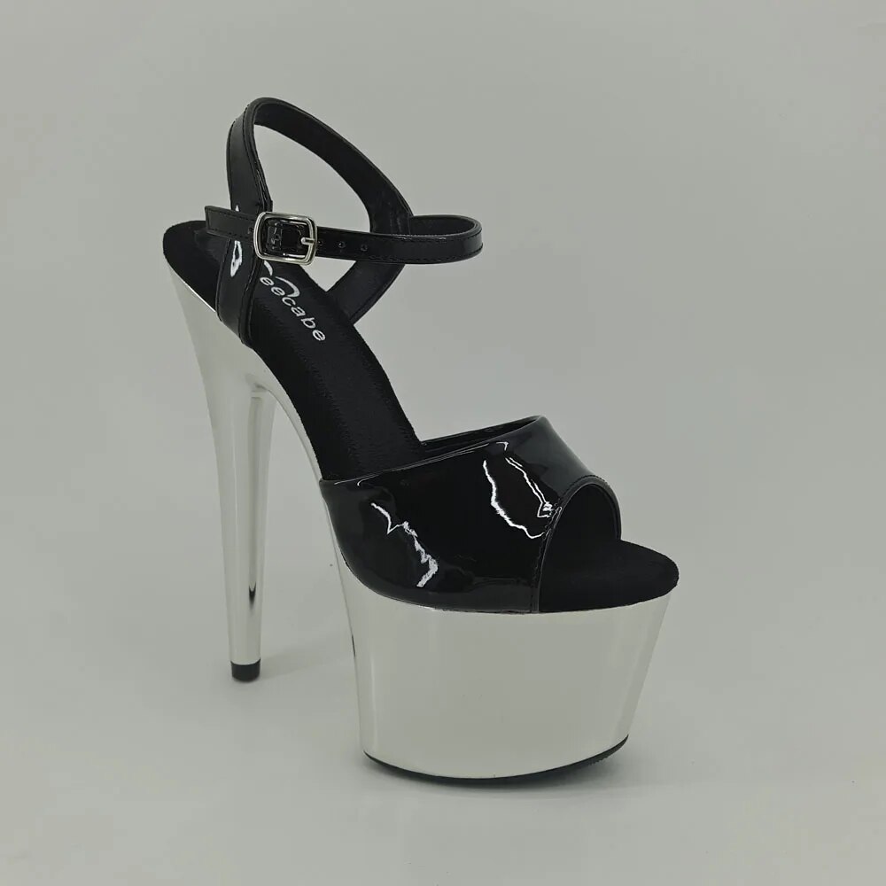 TAAFO Shinny Silver Color 17CM/7Inch Beige Women's Platform Sandals Party High Heels Shoes Pole Dancing Shoes