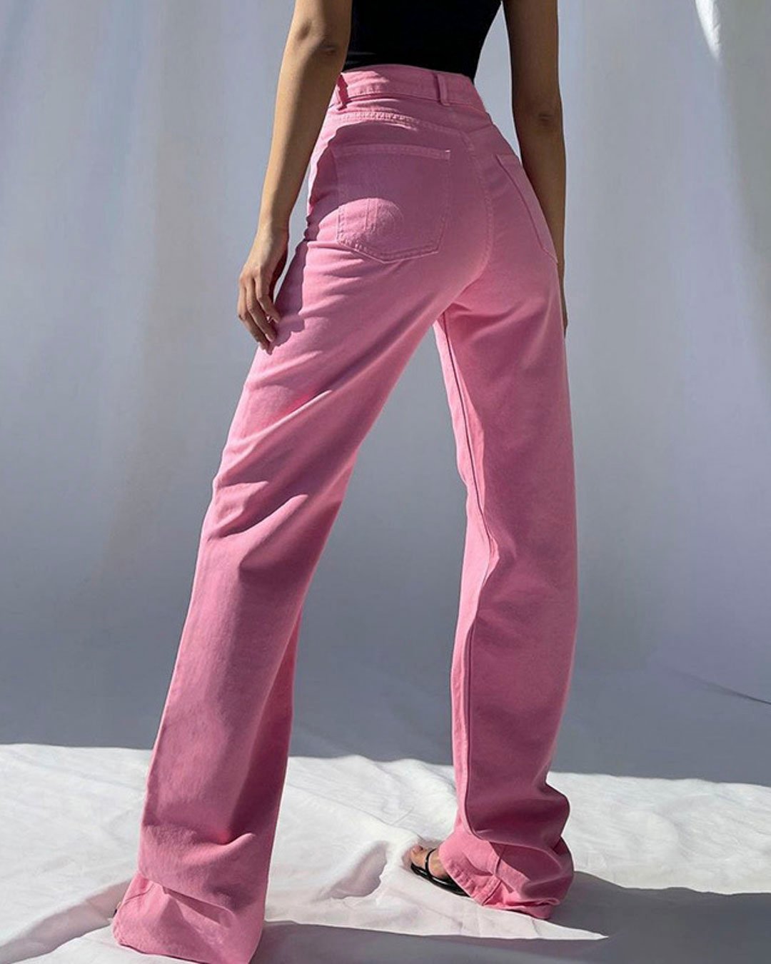 Fashionv-Pink Denim Casual Stretch Women's Straight Jeans
