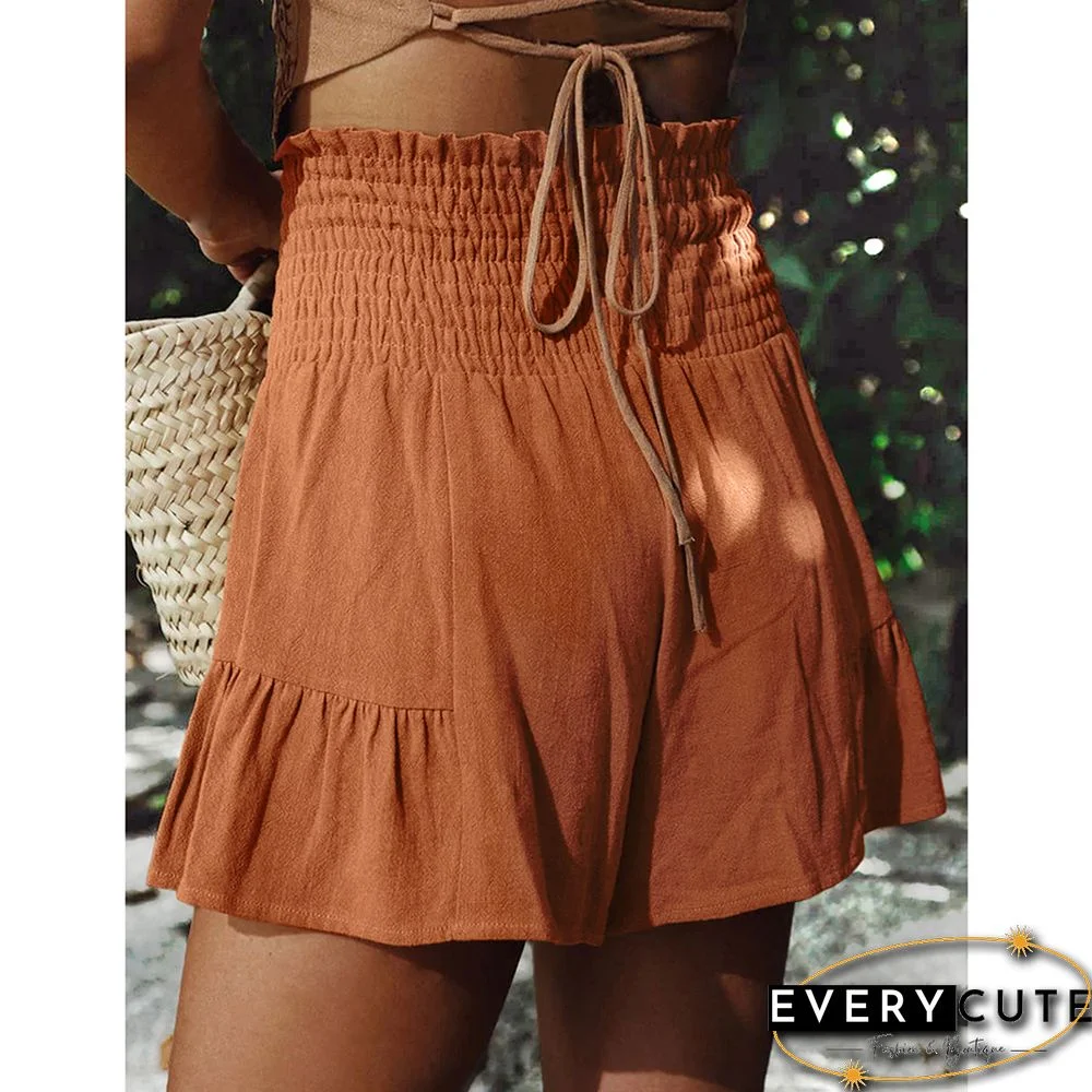 Orange Ruffle Hem Tie Waist Wide Leg Culotte