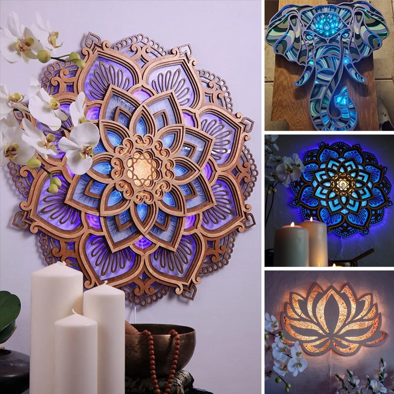 Handmade wooden mandala wall lamp
