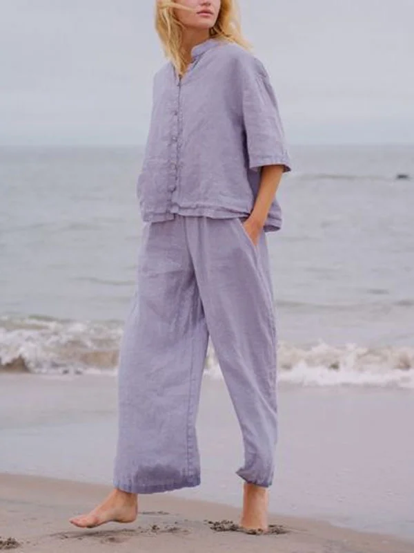 Comfortable Vacation Beach Cotton Linen Women's Sets
