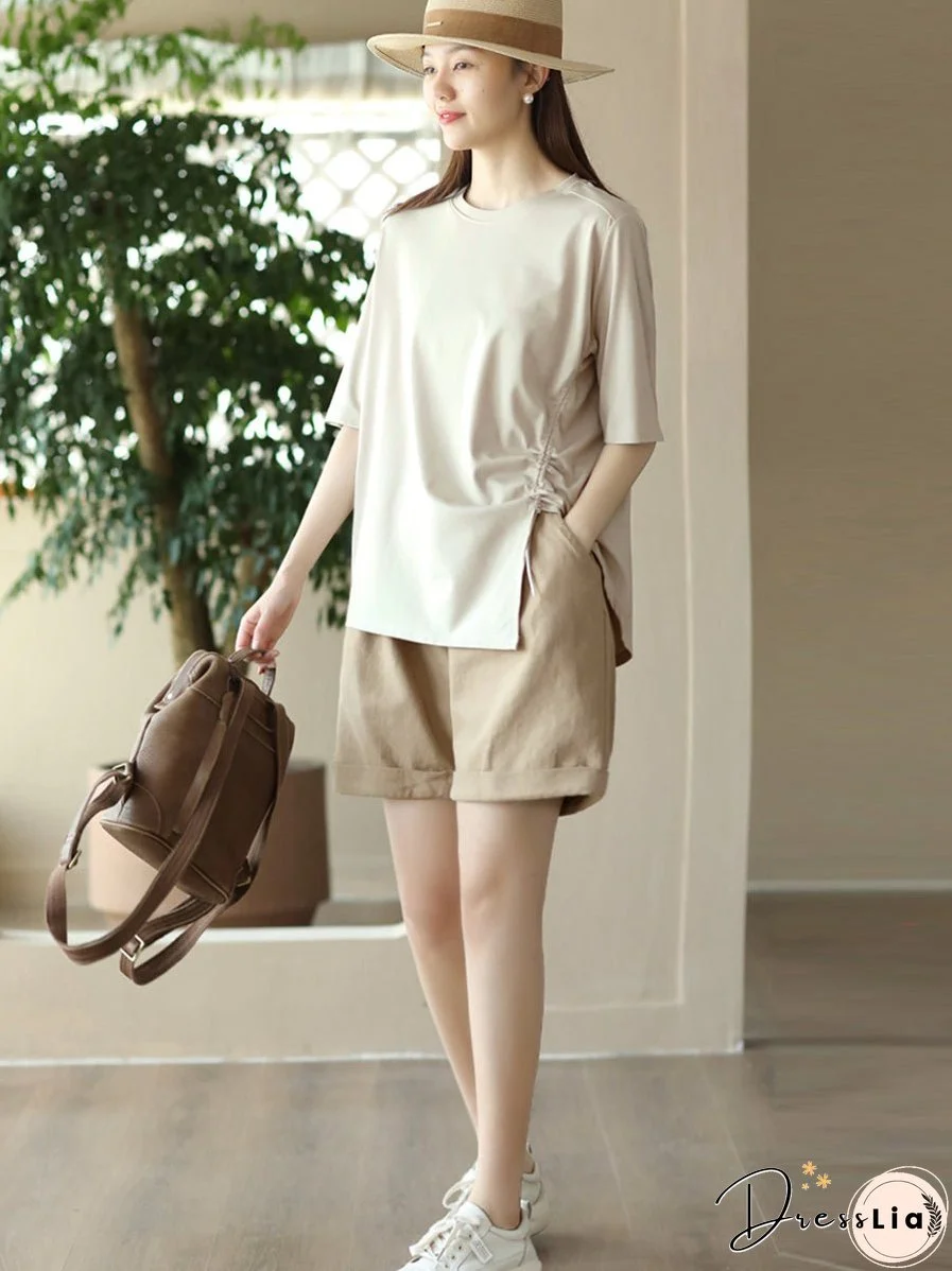 Women Casual Irregular Adjustable Hem Solid Summer Tops