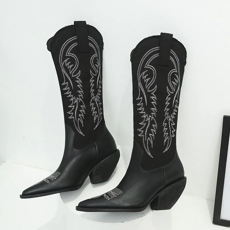 Wongn Wongn 2023 Plus Size Autumn / Winter Leather Boots Pointed Embroidered High Boots And Chelsea Boots